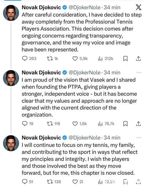 德约科维奇决定退出职业网球运动员协会